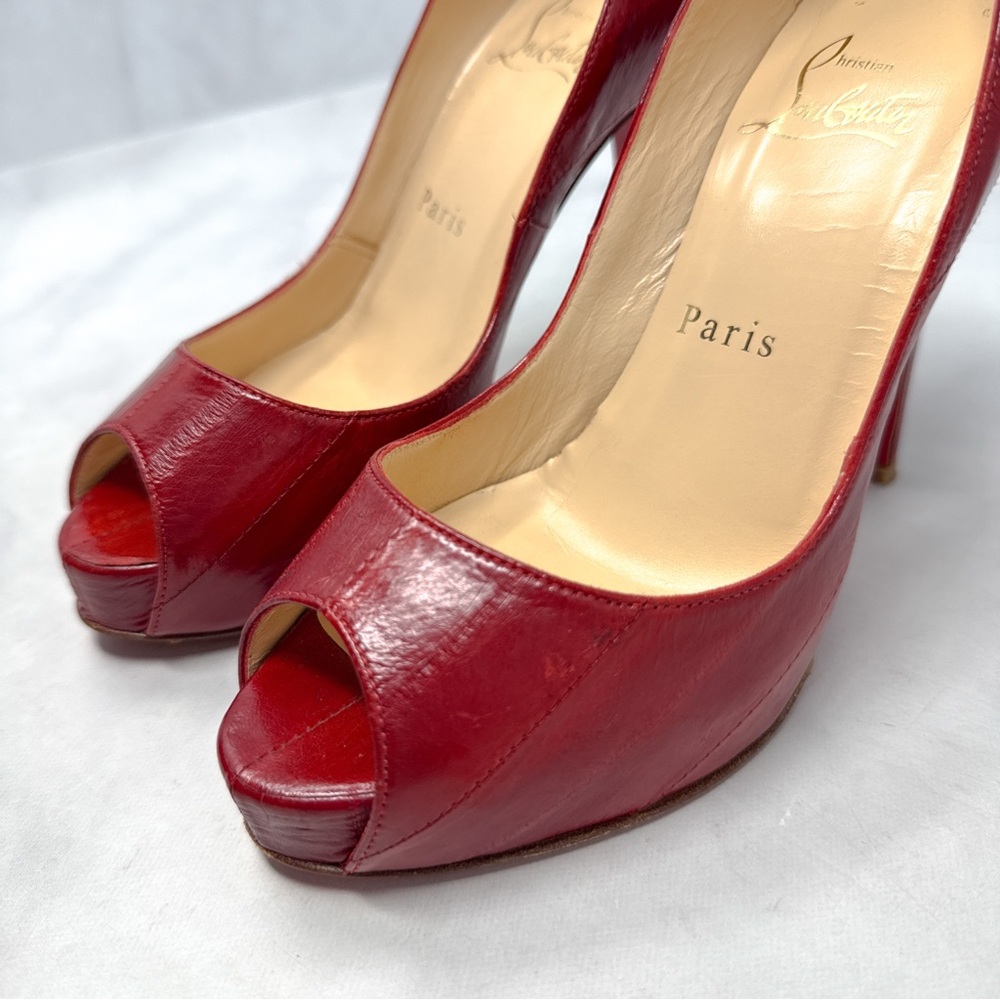 Christian Louboutin Very Prive 120 Eel Skin Leather Platform Stiletto Heel Pumps - Picture 5 of 16